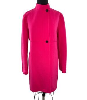 Linda Allard Ellen Tracy Bright Pink Walker Coat Wool Casual Mock Neck Size 10